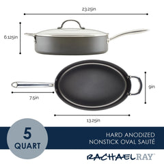 5-Quart Professional Hard Anodized Nonstick Oval Sauté Pan with Lid